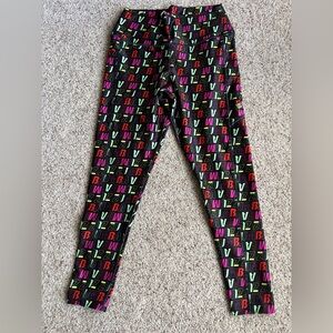 Zumba Fitness Black Leggings with Neon Multicolor Logo Print